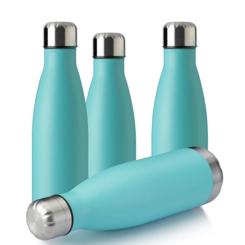 MEWAY 17oz Sport Water Bottle 4 Pack Vacuum Insulated Stainless Steel Leak-Proof Double Wall Cola Shape Water Bottle,Keep Drinks Hot & Cold(Light Blue,4 Pack) - Image 1